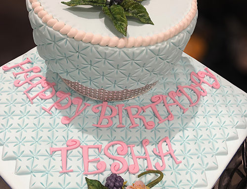 BLUE PINK WHITE DIAMOND GRID CAKE